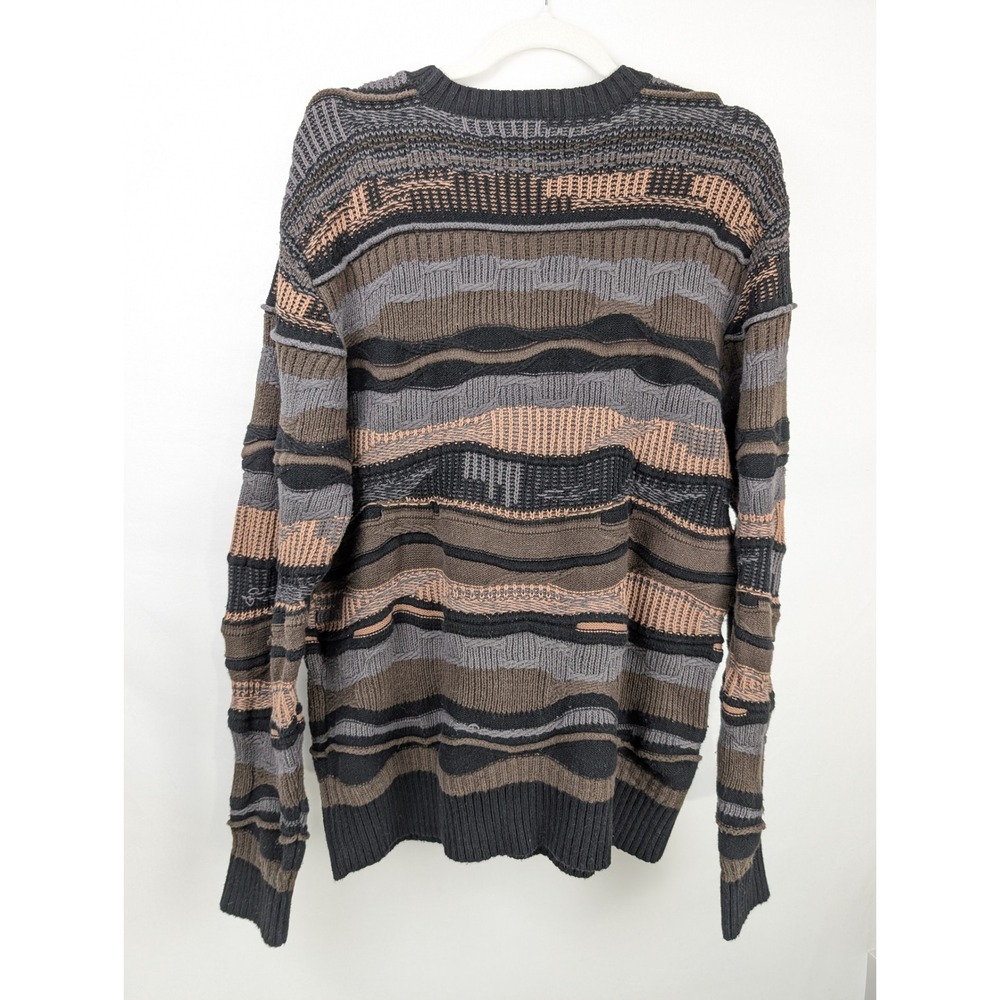 Coogi Style 3D Knit Crewneck Sweater Size M Brown Striped Retro Funky Cottage - Picture 8 of 12